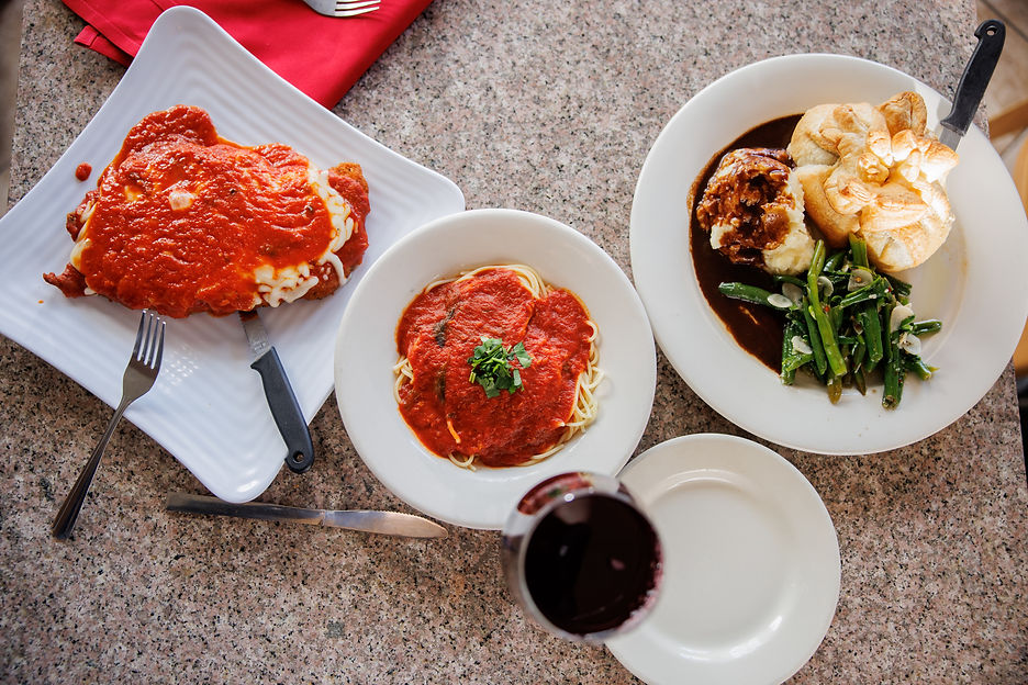 Joey M's italian food. Spaghetti, chicken parmigiana.